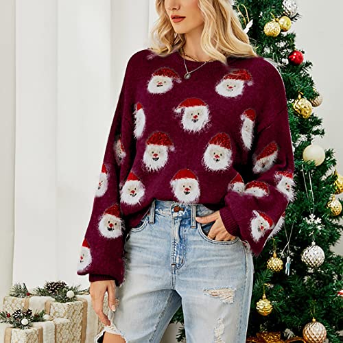 Christmas Sweater For Women Cute Xmas Santa Holiday Party Warm Knitted Pullover Funny Cozy Crewneck Sweatshirts Tops #TOP4