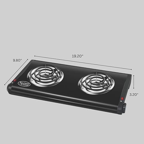 Miniatura 5 de ALPINE CUISINE Quemador doble eléctrico, 1500 W, placa caliente portátil de doble placa para cocinar en interiores, control de temperatura