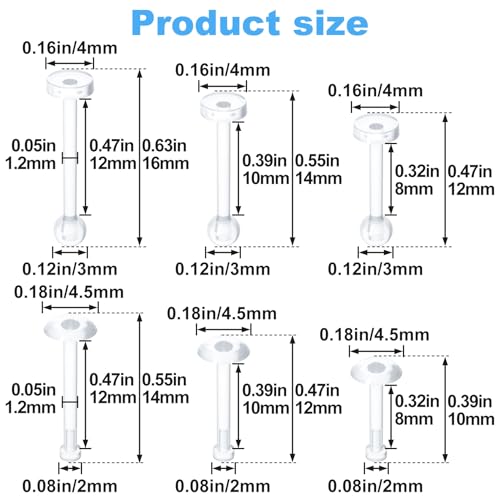 30pcs Clear Piercing Retainer for Women Men, Transparent Plastic Lip Rings Retainer, Nose Studs Retainers for Sports Work - 1/4" (6 mm), 5/16" (8 mm), 3/8" (10 mm)2