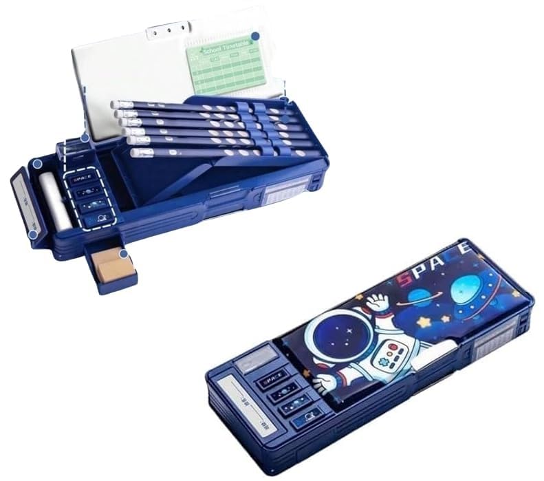 Image of Multifunctional Pencil Box for Kids - Magnetic Compass Box with Password Lock - Space Theme Return Gifts for Boys & Girls