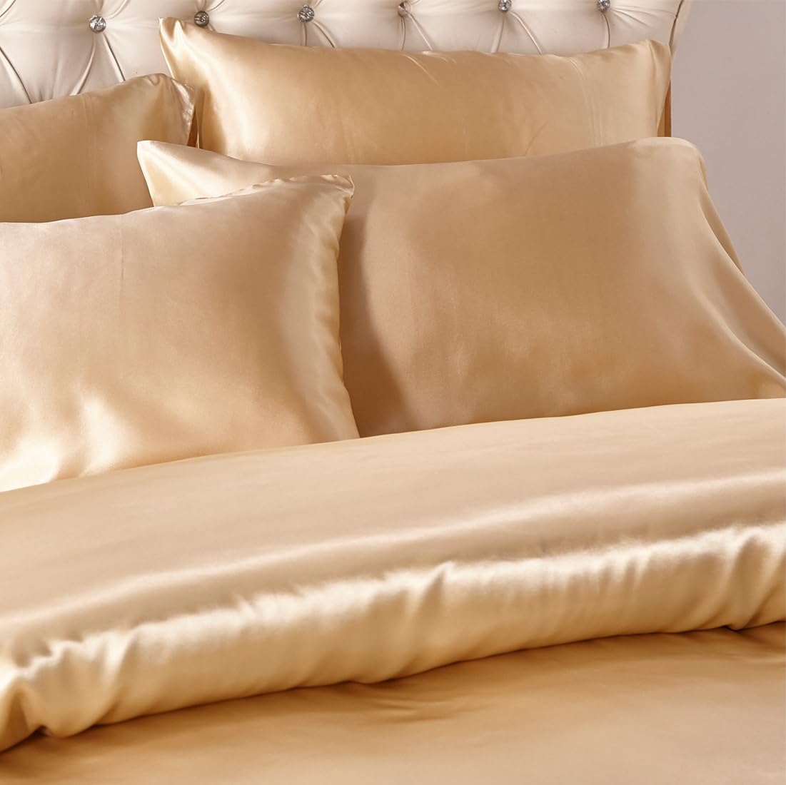 Set Copripiumino in Raso Matrimoniale 220x240 Marrone Biancheria da Letto in Raso Setoso Set di Seta Lusso Tinta Unita Poliestere Lucido Copripiumino Letto 220x240 cm con Federa