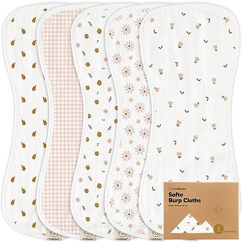 5-Pack Muslin Burp Cloths Baby Boy, Girl, Soft Absorbent Rags, Petals