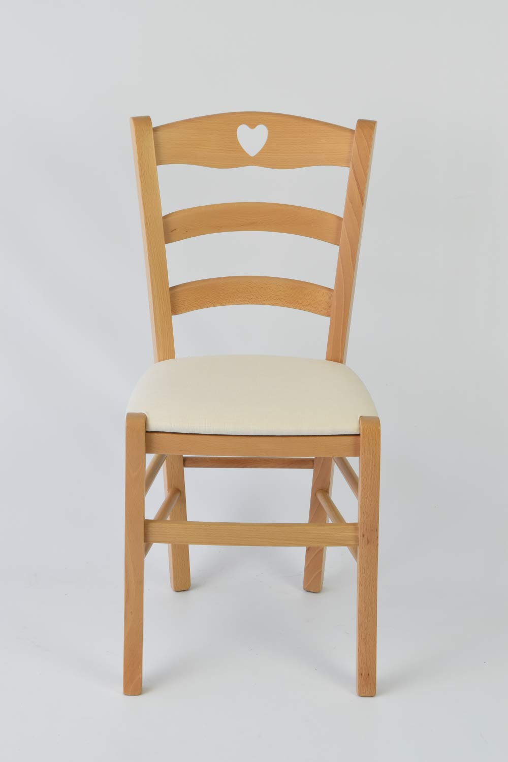 t m c s Tommychairs - Set 4 sillas Cuore para Cocina y Comedor, Estructura en Madera de Haya Color Natural y Asiento tapizado en Tejido Color Marfil