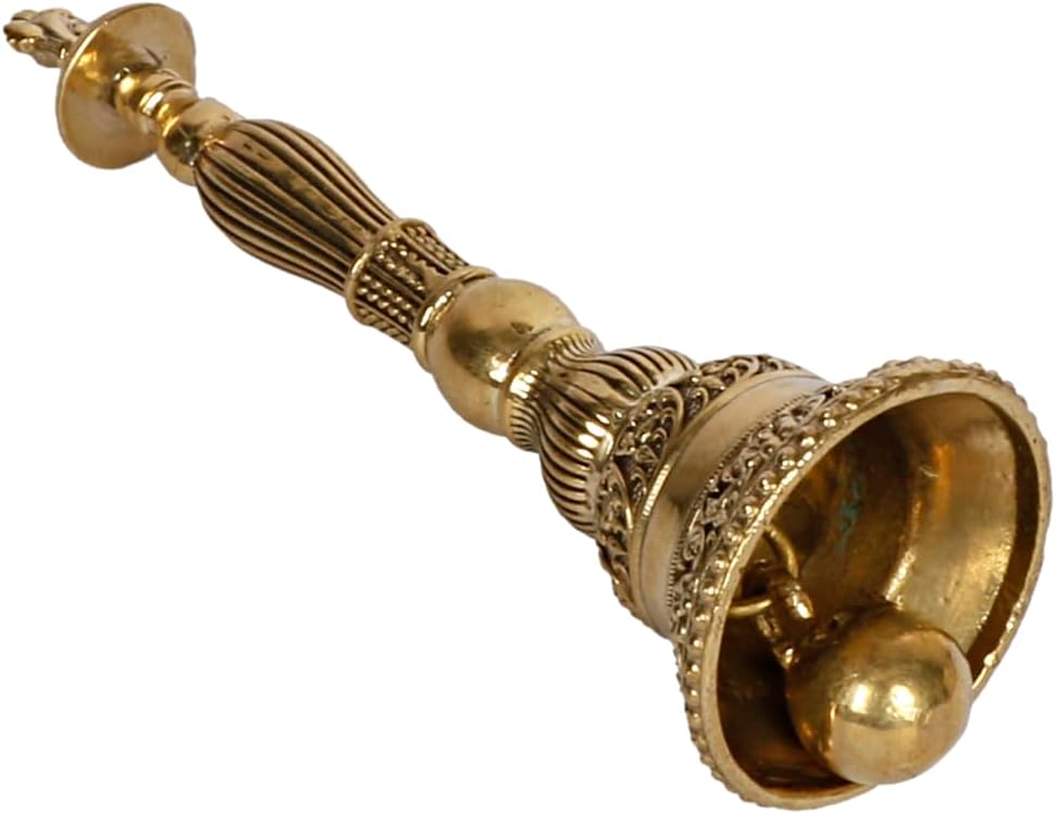 Artvarko Brass Vishnu Shankh Hand Held Bell Ghanti for Gods Puja Pooja Gift Spiritual Gifts 4.5 Inch