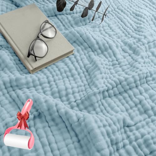 Vgpbphj Musselin Decke, Sanfte Musselin Decke 150 X 200, 100% Aus Natur Baumwolle Sommerdecke, Lightweight Breathable Adult Blanket, Bed Throw, Couch Throw (Blau, 150x200cm)