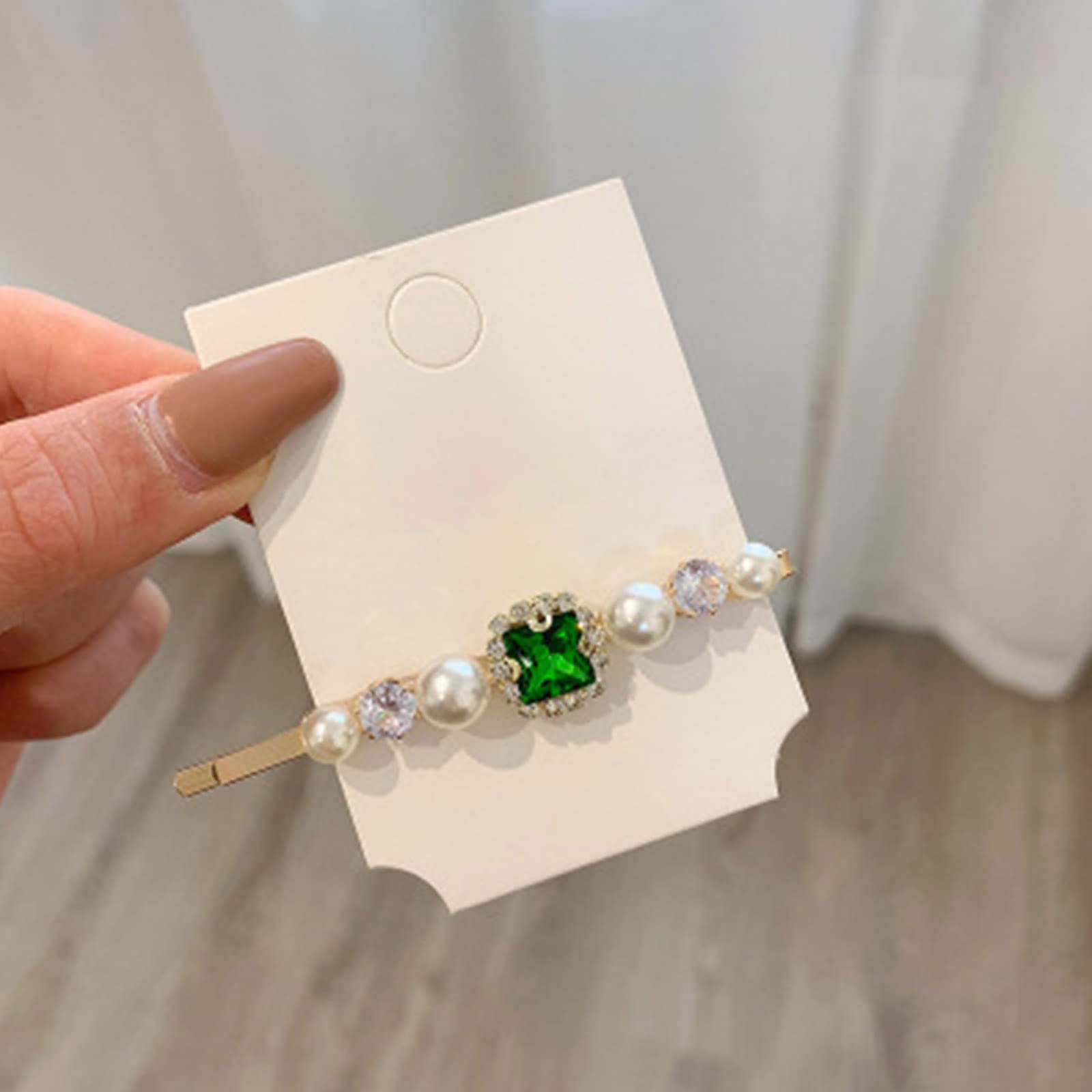 Pince à Cheveux Bohème Cristal Vert Cimenexe - Barrette Pavée CZ Carré Émeraude - Accessoire Coiffure Élégant