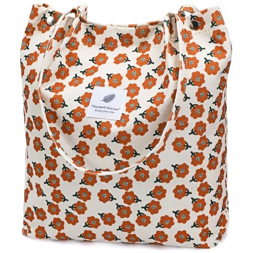 Image of Ayieyill Corduroy Tote Bag for Women Canvas Shoulder Cord Purse with Inner Pocket