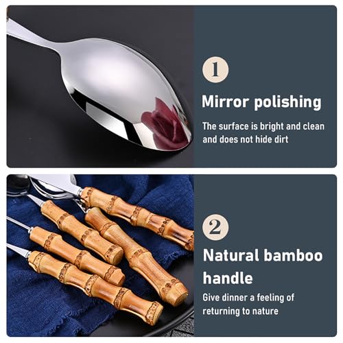 bamboo cutlery set,30-piece bamboo silverware set flatware 18/10 flatware service for 6, forks and spoons for eating,dishwasher safe (HAOPING) by RIS LAN - Image 5