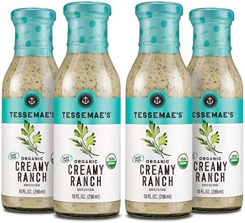 Tessemae's Organic Creamy Ranch Dressing, Whole30 Certified, Keto Friendly, USDA Organic, 10 oz. bottles (4-Pack)