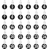 BLMHTWO 30 Stück Nummernschilder aus Kunststoff Nummerierte Tags Schwarze Runde Nummernschilder 1-30 Nummerierte Anhänger Kleine Wasserdichte Zahlenmarken mit Loch