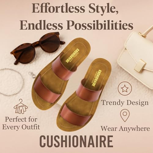 CUSHIONAIRE Women's Imelda 2 band slide sandal +Memory Foam3