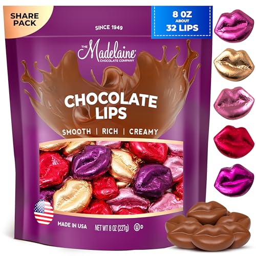 Madelaine Milk Chocolate Lips Candy - Individually Wrapped Valentine’s Day Chocolate Treats - Valentines Candy for Kids Classroom, Gifts for Him & Her, 8 Oz