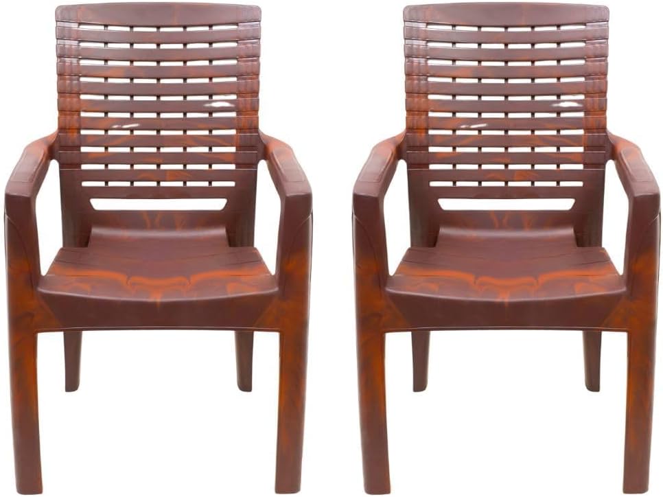 Binani Simba Plastic Chair for Home | High Back Heavy Structure Chairs for Living Room | Comfortable Seating Garden, Office, Outdoor | Spacious Armchair (Set of 2, Teakwood)