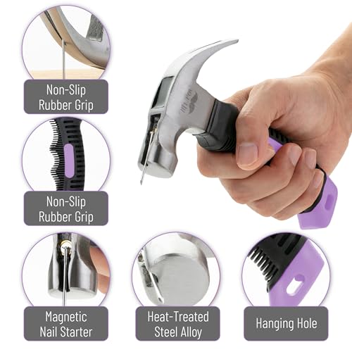 Mr. Pen- Nail Assortment Kit and 8oz Small Hammer for Picture Hanging, Purple Hammer, 600 pcs Small Nails for Hanging Pictures