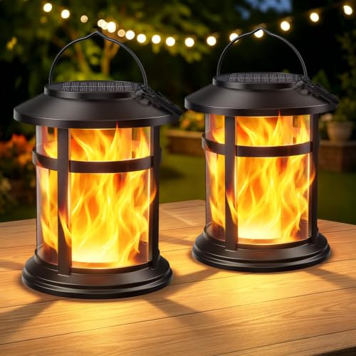 2-Pack BONLION Solar Flickering Flame Hanging Lanterns $12.30 ($6.15 each) - image 1