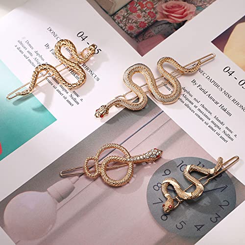 Noverlife 4Pcs Metal Snake Hair Clips, Alloy Vintage Snake Hair Barrettes Minimalist Snake Hair Pins, Twists Snake Hair Clip Set Hair Jewelry Decorative Unique Hair Accessories For Women Girls(Gold) #TOP3
