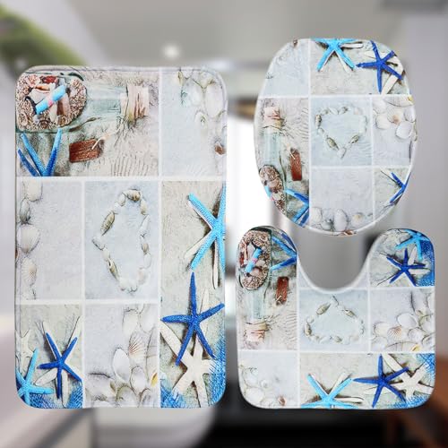Set de 3 piezas de alfombrillas de baño lavables estampado textil para inodoro 5