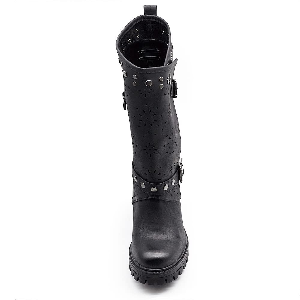 IF FASHION Stivaletti Tronchetti Da Donna Con Tacco Grosso Plateau Borchie Pelle Sintetica G669