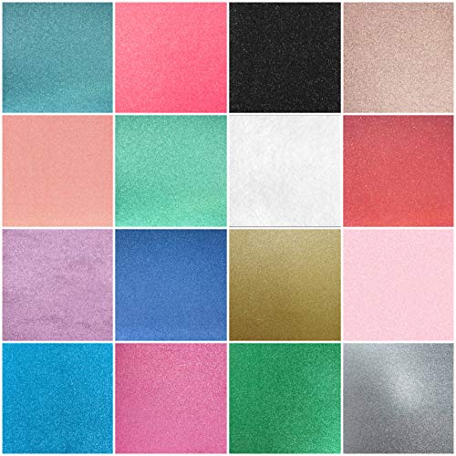 Crafasso 12 x 12 300gms Heavy & Premium Glitter cardstock, 16 Sheets, 16 Colors