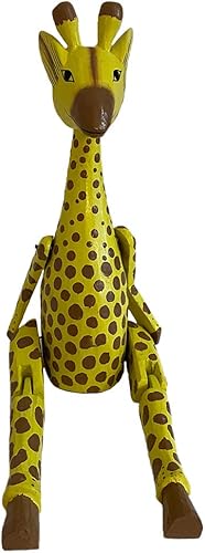 OMA Estatua de jirafa sentada hecha a mano de madera Figuirne Safari africano Jirafa Estante de la jirafa de la niñera decoración del hogar