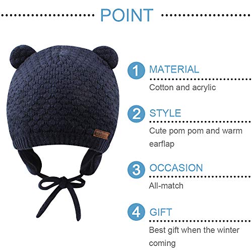 BAVST Baby Beanie Hat for Winter with Earfalp Cute Bear Kids Toddler Girls Boys Warm Knit Cap 0-2Years?Navy, M - Thumbnail 3
