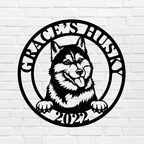 Alioyoit Metal Sign Custom Name Pet Dog Husky Customized Laser Cut Metal Wall Art Hanging Sign Large Decorative Metal Family Sign Decorations For Bedroom Dining Room Workshop 24 Inch #TOP28