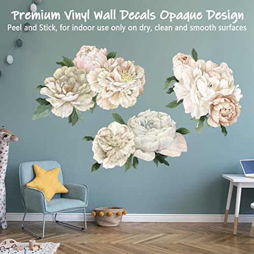 Peony Wall Decals For Nursery Wall Decor Soft White Flowers Wall Stickers Peel And Stick Kids Floral Decals For Girls Bedroom Living Room Nursery Wall Decor #TOP2