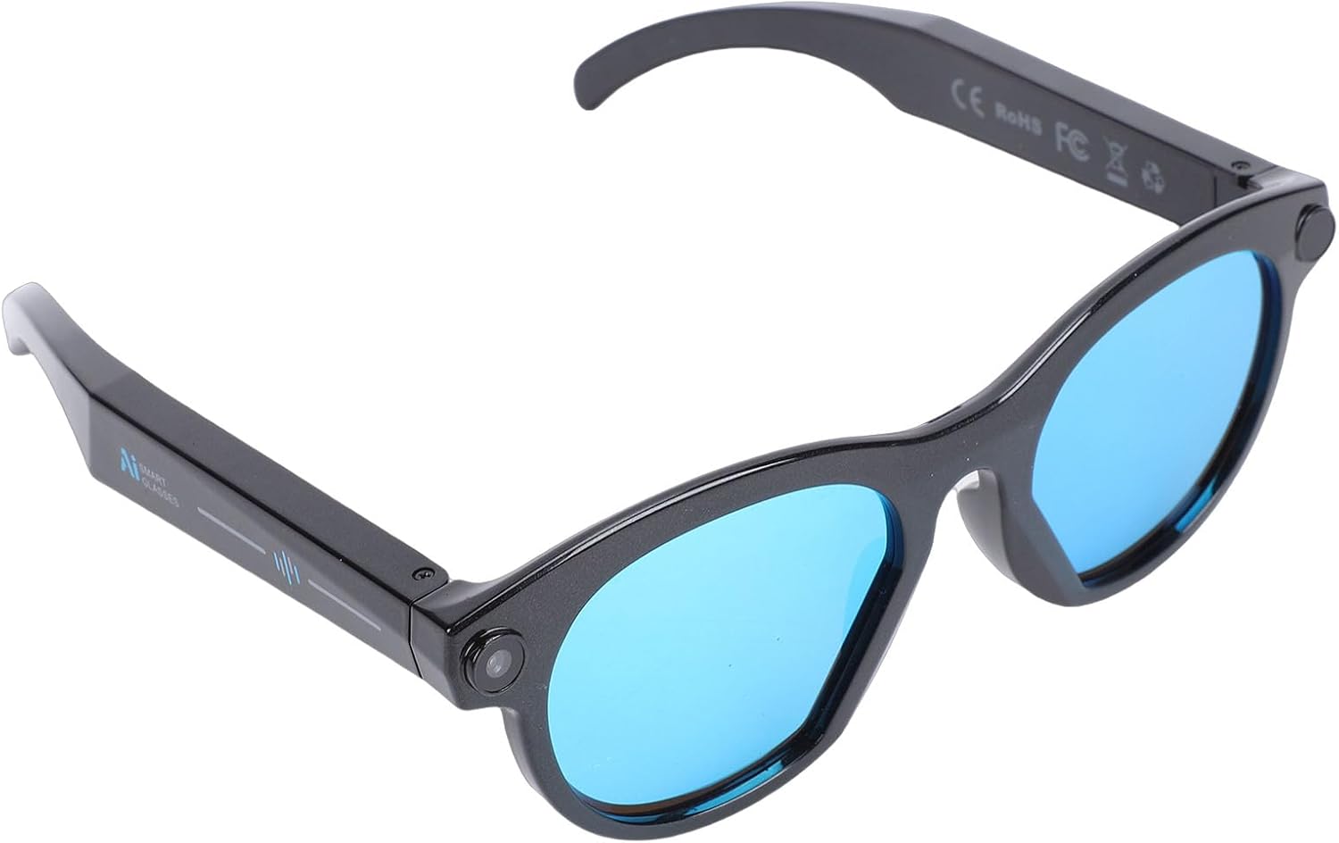 ZJchao AI Smart Glasses Bluetooth 2MP Camera Real Time Translation Sound Assistant LED Flash Music Calls Photos Videos Lightweight PC1414 Frame for Travelers Tech (Black Frame with Clear and Blue