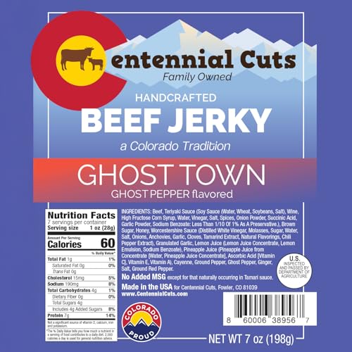 Image of Centennial Cuts Beef Jerky - Ghost Town Ghost Pepper - High Protein, Bold Ghost Pepper Heat - 7 oz Snack