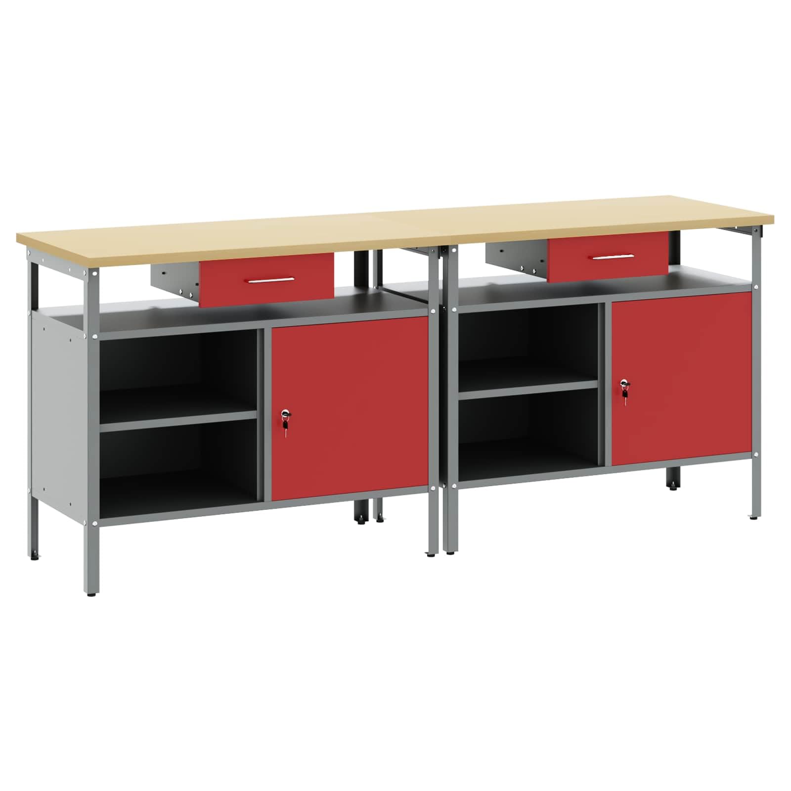 Juego de banco de trabajo de estilo industrial con estantes de metal, 2 unidades, acero con recubrimiento en polvo para taller