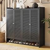 8 Tier Bamboo Shoe Cabinet - Shoe Storage Cabinet with Doors High Capacity Design...