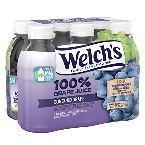Welch's 100% Juice, Concord Grape, No Sugar Added, 10 Ounce On The Go Bottles (Pack Of 24) #TOP1