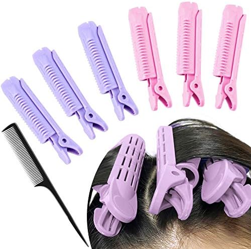 7 Pieces Volumizing Hair Root Clip and Rat Tail Comb Hair Styling Set, Natural Fluffy Wave Volume Hair Clip Hair Root Curler Hair Styling Tool Rollers for Women Girls (Pink, Purple)
