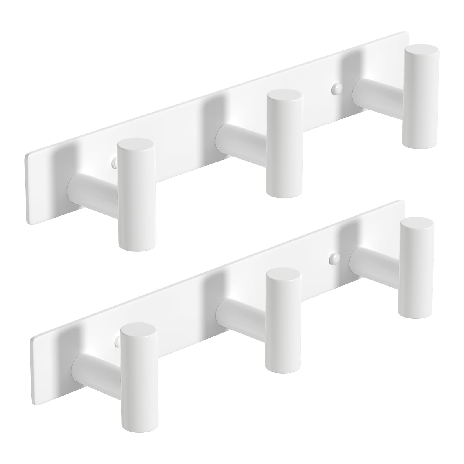 PMMASTO Wall Mounted Coat Rack, White- 3 Hooks, 2 Pack, T Shape