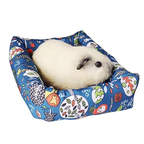 jkahh Sleep Bed House Rectangle Mat with Rattan Mat for Pet Small Animal Squirrel Guinea Pig Hamster All Seasons Mat,Blue,S