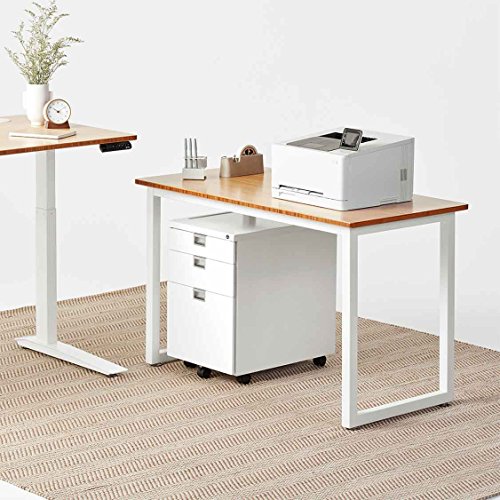 Image of Jarvis Fully Bamboo Side Table - 48 inch x 24 inch Computer or Printer Table /Small Kitchen Table with Steel Frame (Standard, White)