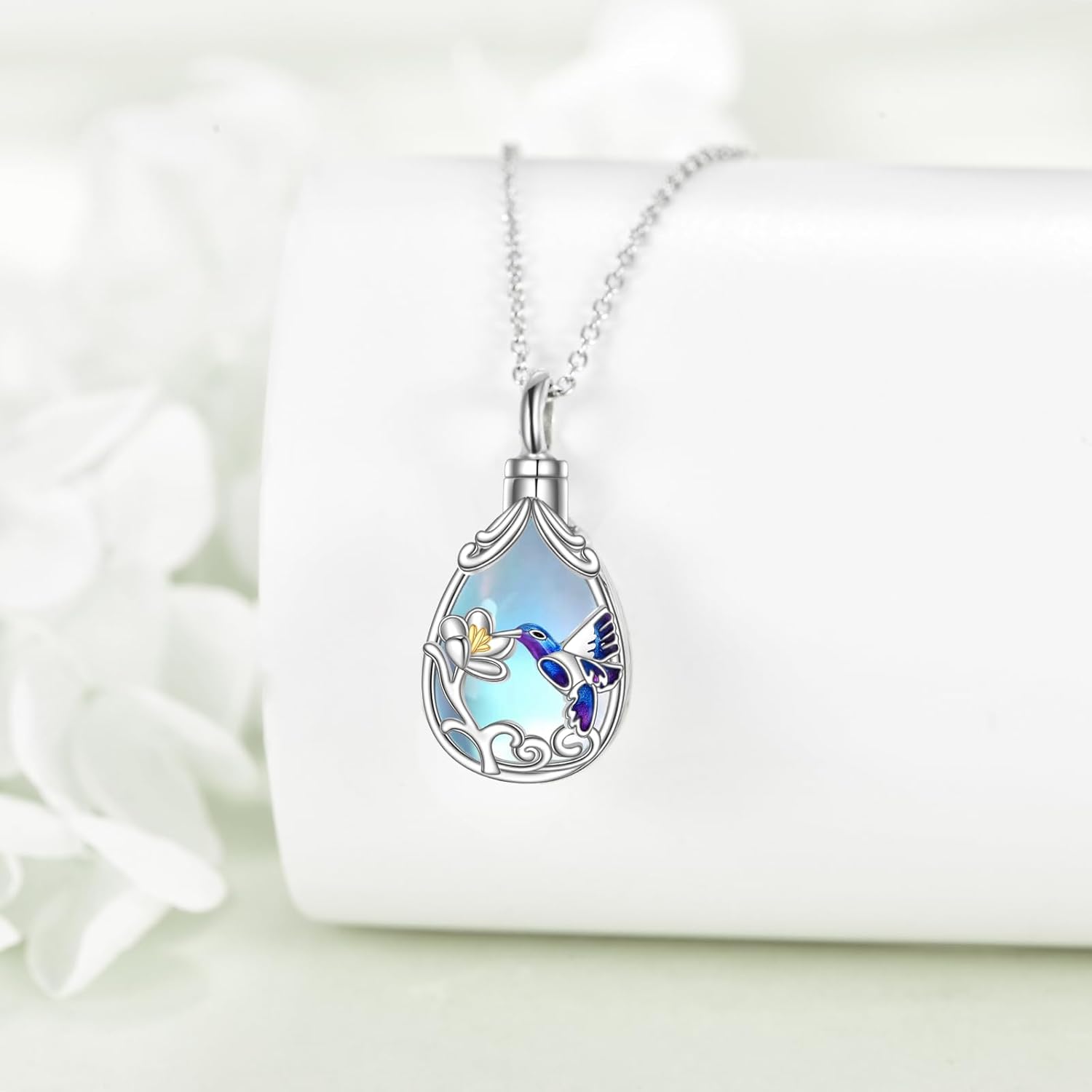 YFN Hummingbird Cremation Urn Necklace for Ashes, 925 Sterling Silver Hummingbird Urn Moonstone Jewelry for Women Men - Image 6