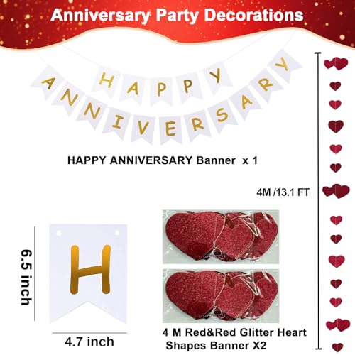 Image of Happy Anniversary Banner Balloons Wedding Love Party and Background Indoor Outdoor Decorations (Red Heart)