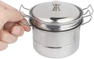 Dollhouse Kitchen Steamer Pot Set, Miniature 4 Pieces Premium Heavy Duty Stainless Steel Vegetable Steamer, Multipurpose Sauce Pot For Boiling Gravies, Pasta, Noodles