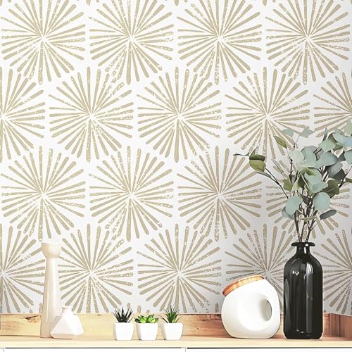 Safiyya Peel and Stick Wallpaper Modern Boho Contact Paper 590"x17.3" Self Adhesive Removable Wall Paper Beige Geometric Wallpaper for Bedroom Covering Vinyl Rolls