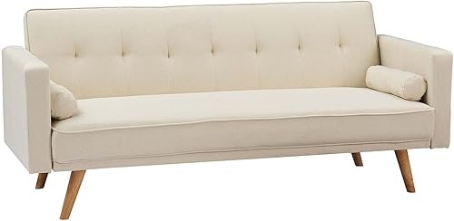 Miniatura 2 de TMEOSK Moderno sofá cama convertible con 2 almohadas sofá cama plegable tapizado de lino con 4 patas de madera maciza para estudio apartamento
