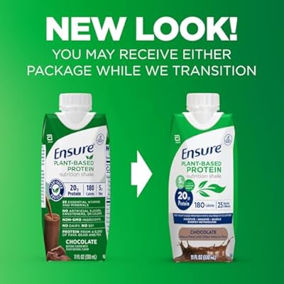 Ensure Plant-Based Protein Shake With 20g Protein, 5g Fiber, Ready to Drink, Chocolate, 11 Fl Oz, 12 Pack