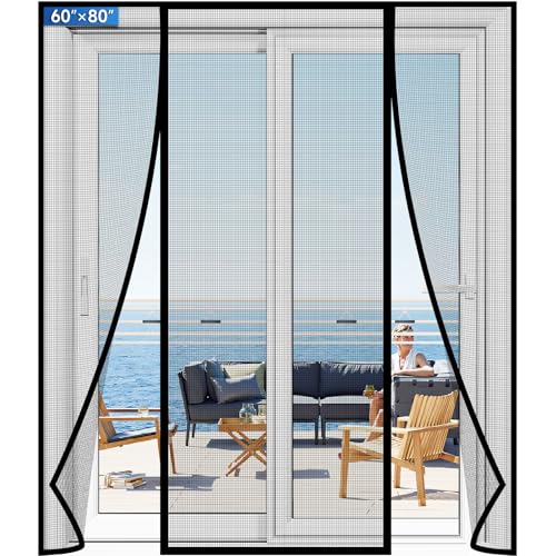 Image of Magnetic Screen Door Upgraded PET Mesh Stronger Than Fiberglass and Polyester,Hands Free,Keeps Bugs Out,Pet & Kid Friendly,Suitable for Sliding Door,Large Patio Door and French Door-60''x80''