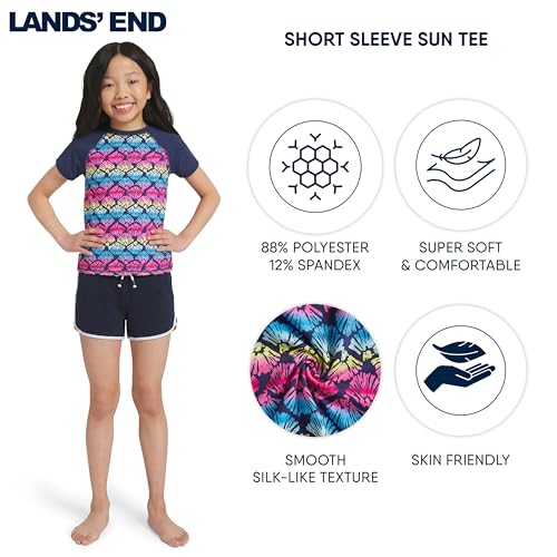 Image of Lands' End Girls' Swim UPF 50+ Short Sleeve Sun Tee Rash Guard Shirt