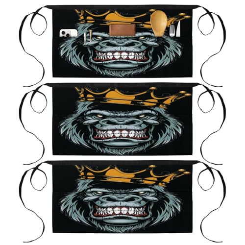 Tabliers courts de chef singe avec couronne lot de 3 pour cuisine et bistrot