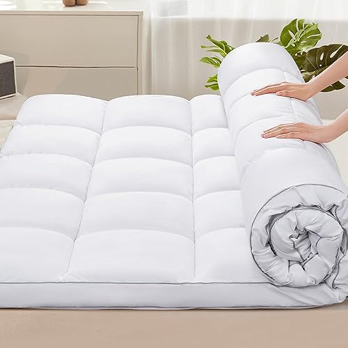 Shilucheng Cubrecolchón matrimonial, extra grueso para el dolor de espalda, transpirable, esponjoso, ultra suave, con relleno alternativo (54 x 75