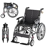 ACLFF Lightweight Collapsible Wheelchair for Adults with Shock Absorbers, Ergonomic Manual Wheelchair with Retractable Footrests, Anti-Tipper, 31lbs