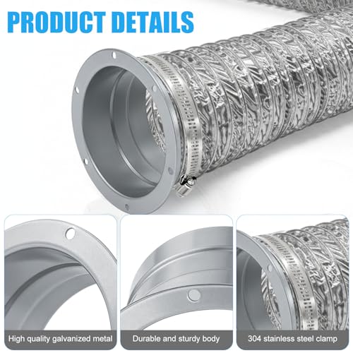 GZhaimai 100mm Wandflansch Verbinder für Lüftungsrohr, Kanalverbinder Flansch, Rund Metall Flansch für Lüftungsrohr Abluftschlauch, mit Schlauchschellen Schrauben und Dübeln