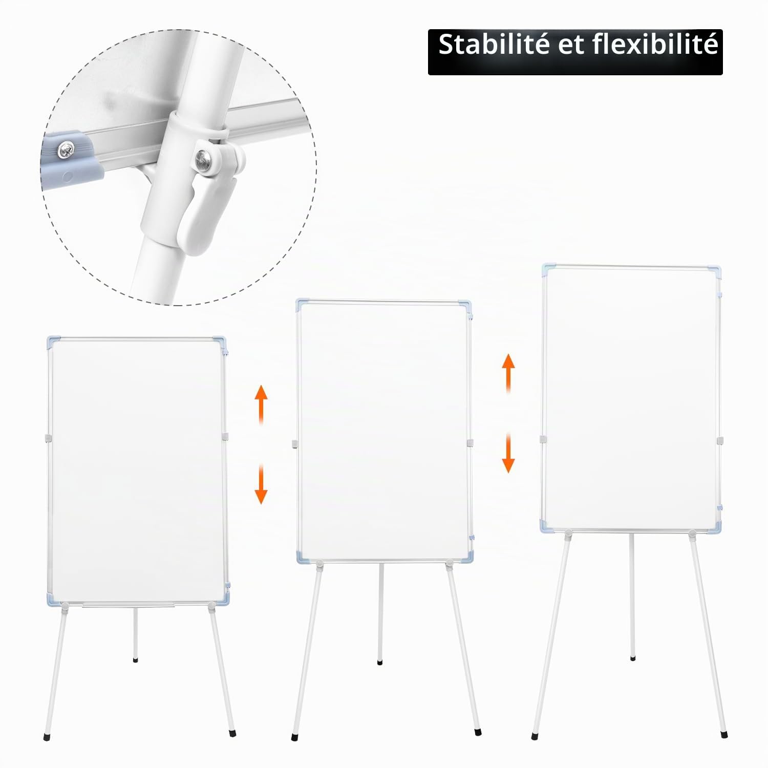 QWORK® Tableau Blanc, Tableau Blanc Trépied 90 x 60 cm, Tableau Effaçable à sec Réglable en Hauteur avec 5 Stylos, 1 Gomme pour Tableau Blanc, 2 Clous non Marquants
