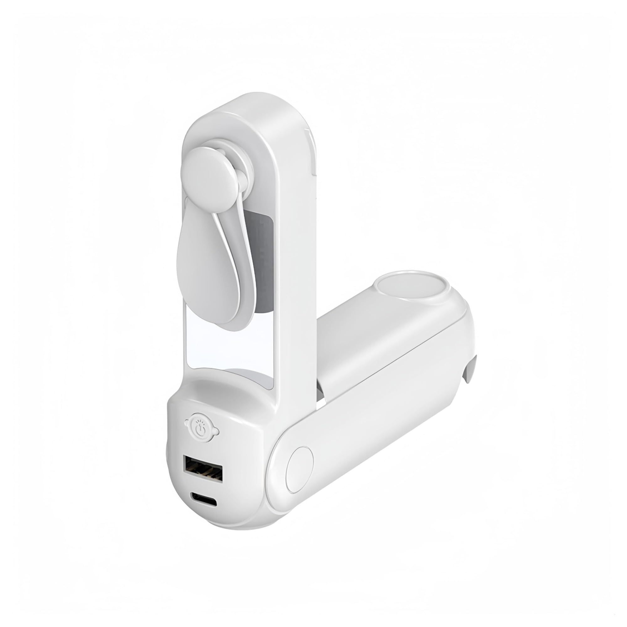 Ventilateur portable pliable blanc avec batterie rechargeable 2000mAh et miroir de poche intégré